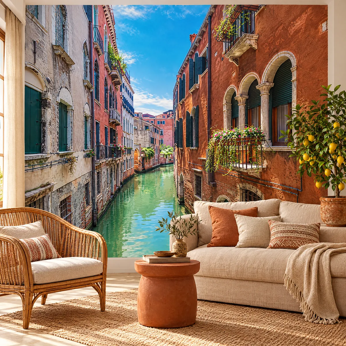 Foto tapeta sa kanalom u Veneciji u dnevnoj sobi