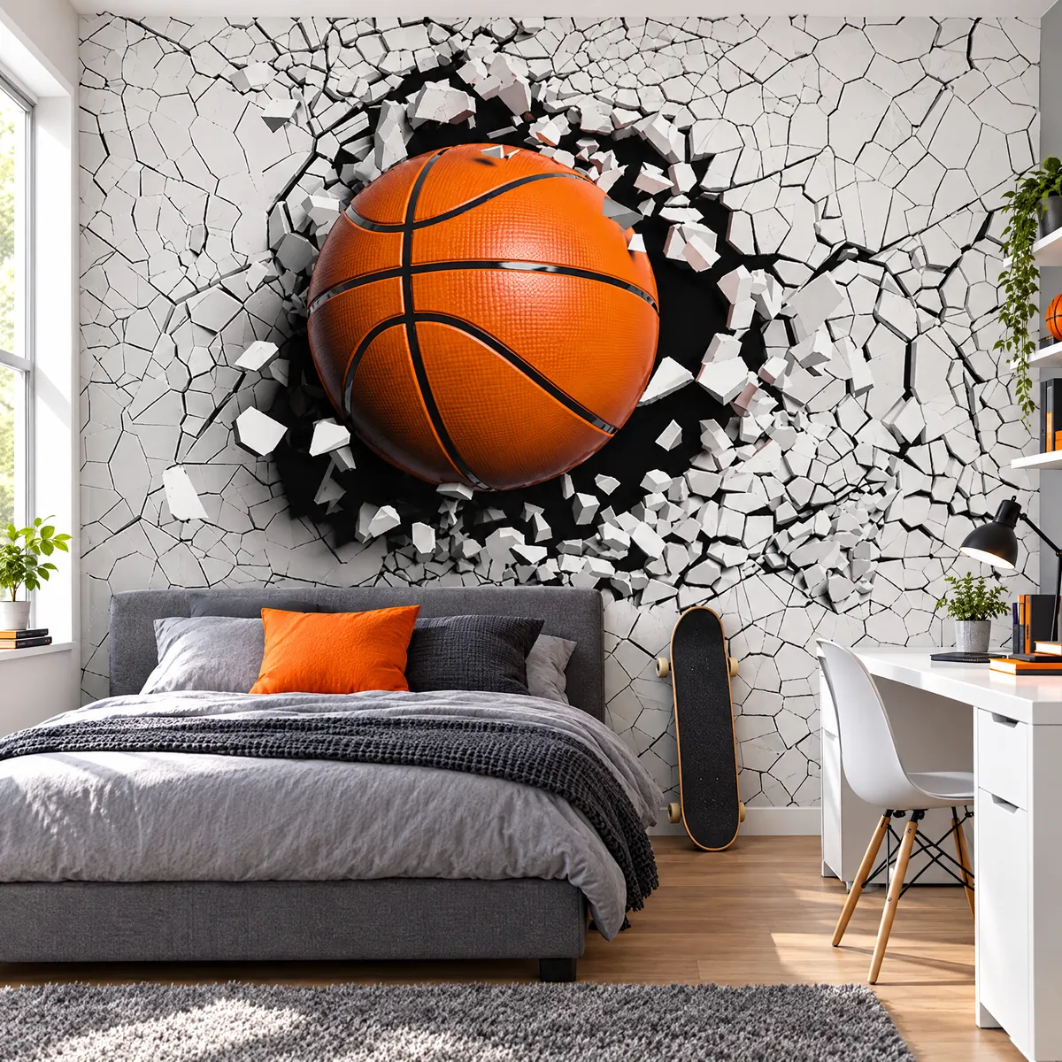 3D foto tapeta sa košarkaškom loptom u sobi za tinejdžere