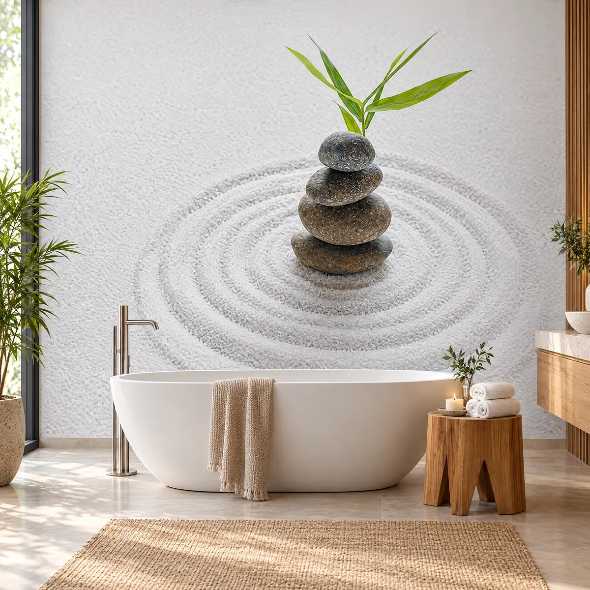 Zen foto tapeta sa kamenjem u kupatilu