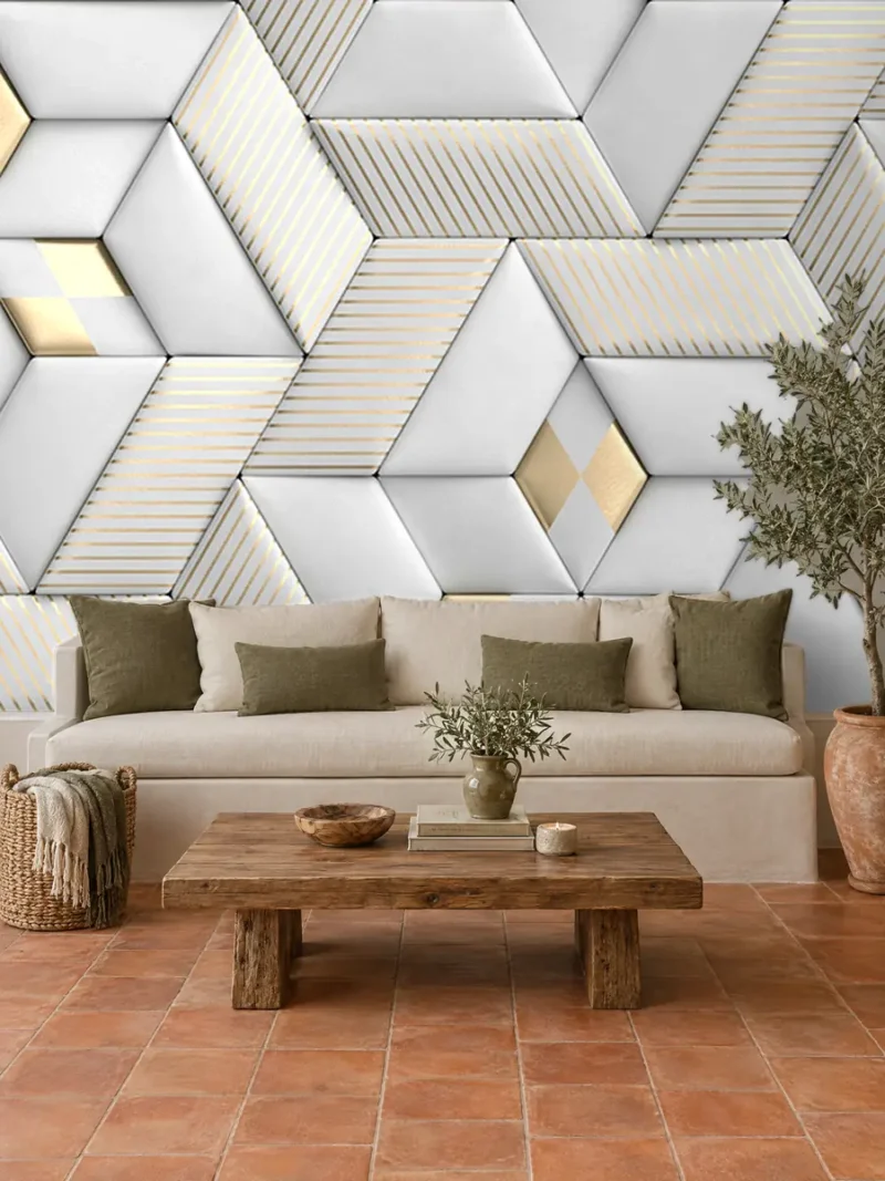 Dezen 3D TAPET 30 na zidu dnevne sobe