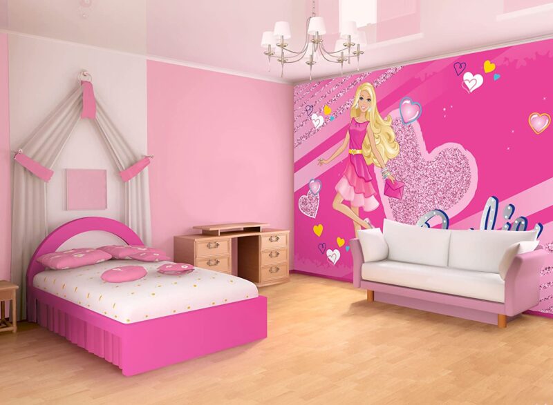 Foto tapeta Barbie i svetlucava srca na zidu