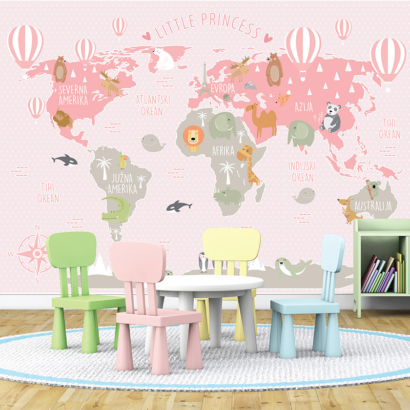 Foto tapeta Roze mapa sveta za malu princezu na zidu