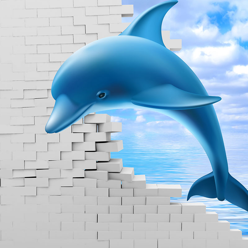 Foto tapeta Plavi delfin iznad mora na zidu