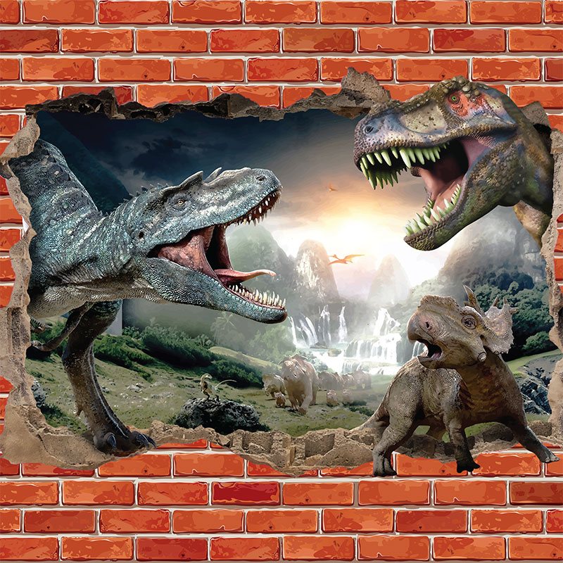 Foto tapeta Dinosaurusi iza crvene cigle na zidu
