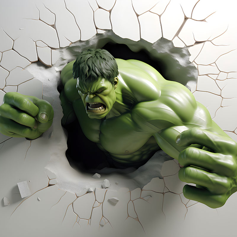 Foto tapeta Hulk probija sivi zid na zidu