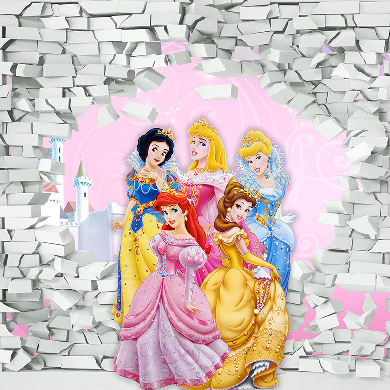 Foto tapeta Pet princeza ispred dvorca na zidu