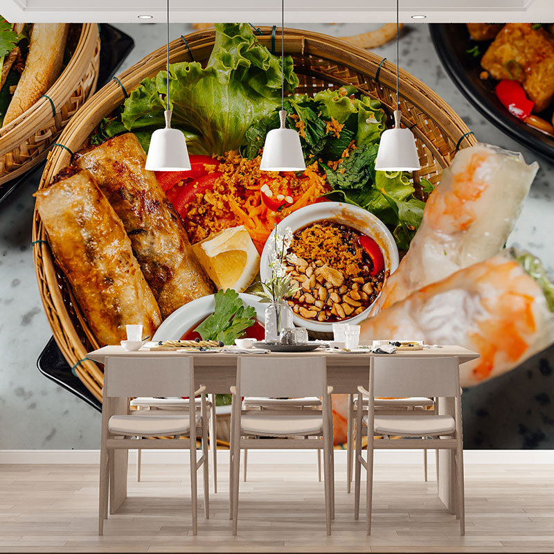 Prolećne rolnice i salata, foto tapeta na zidu