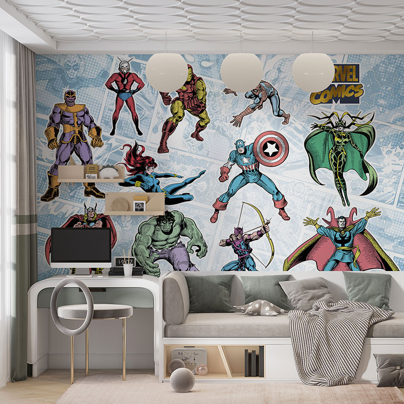 Foto tapeta Marvelovi junaci iz starog stripa na zidu