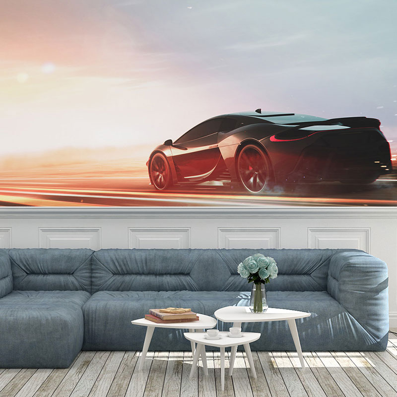 Foto tapeta Sportski automobil u zalasku na zidu