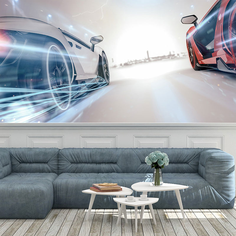 Dva automobila u snopu svetla, foto tapeta na zidu
