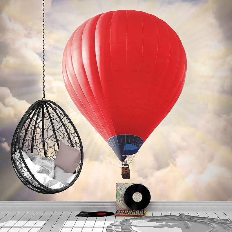 Foto tapeta Crveni balon u oblacima na zidu