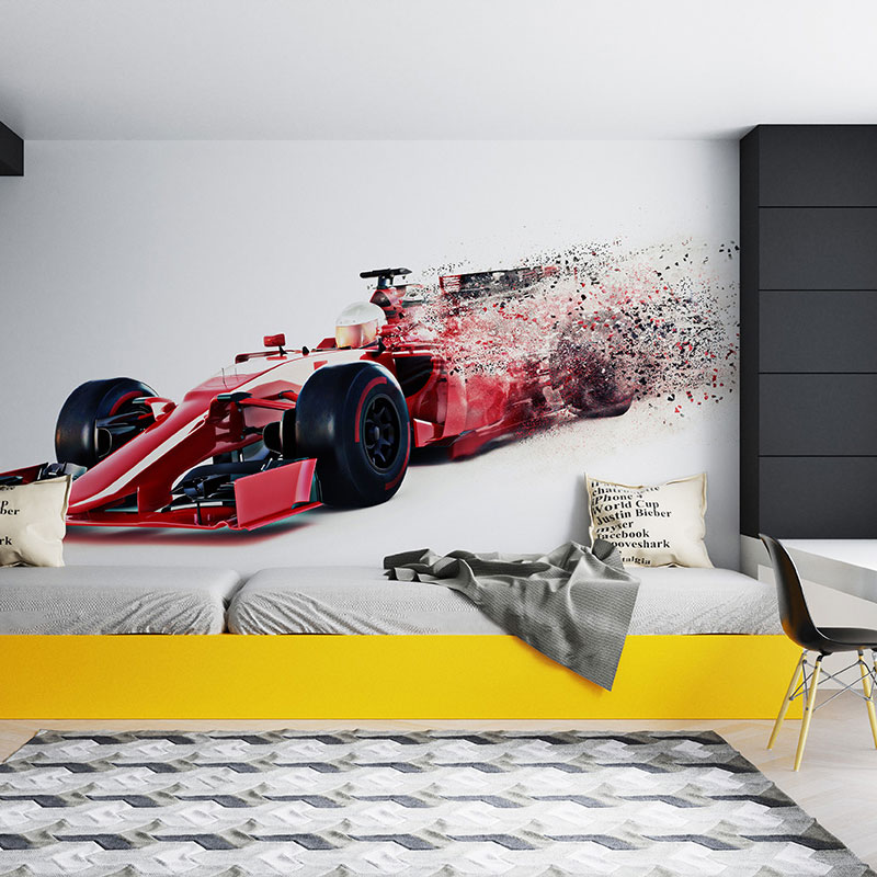 Foto tapeta Crvena formula u vihoru čestica na zidu