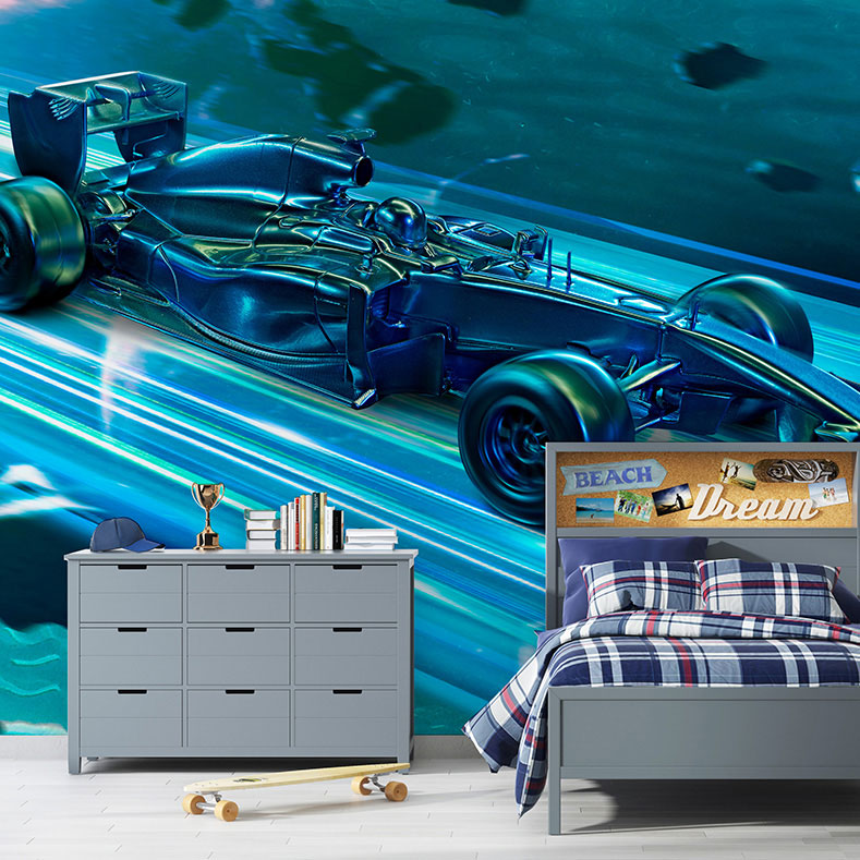 Foto tapeta Plava formula na stazi od svetla na zidu
