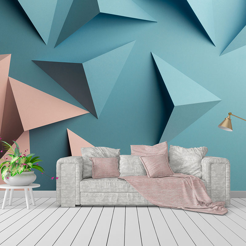 Foto tapeta Papirne piramide u tirkiznoj i roze na zidu