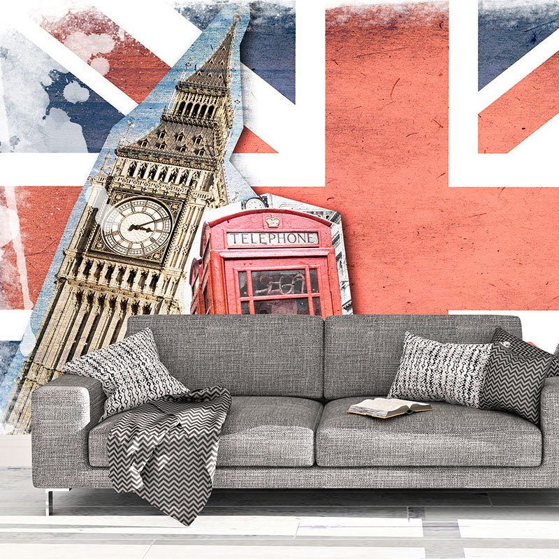 Foto tapeta London na britanskoj zastavi na zidu