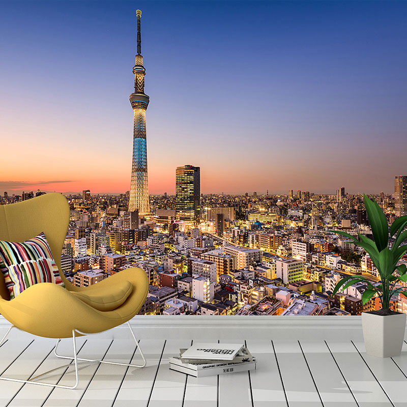 Foto tapeta Tokio i visoki toranj u sumrak na zidu