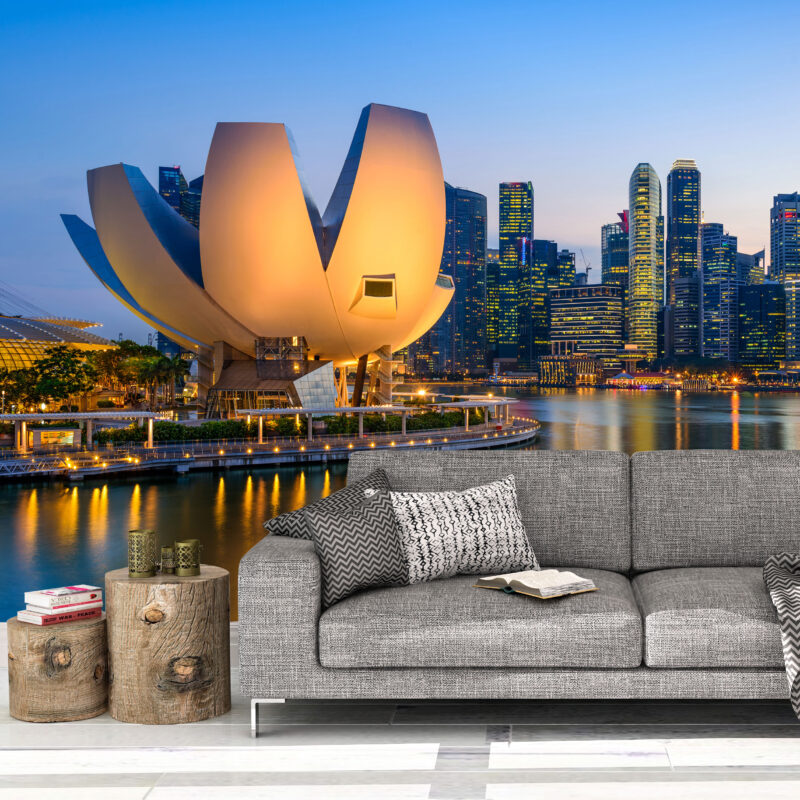Foto tapeta Singapur u plavi čas na zidu