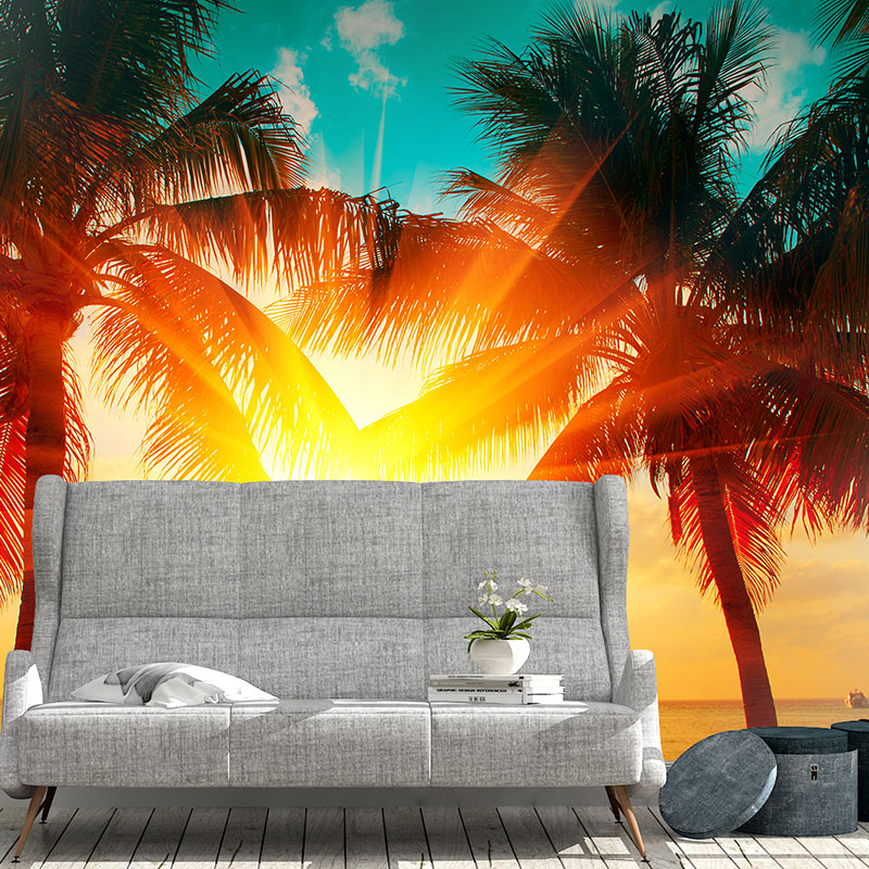 Sunce između dve palme, foto tapeta na zidu