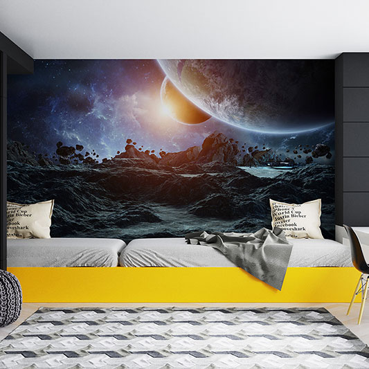 Foto tapeta Izlazak sunca na dalekom asteroidu na zidu