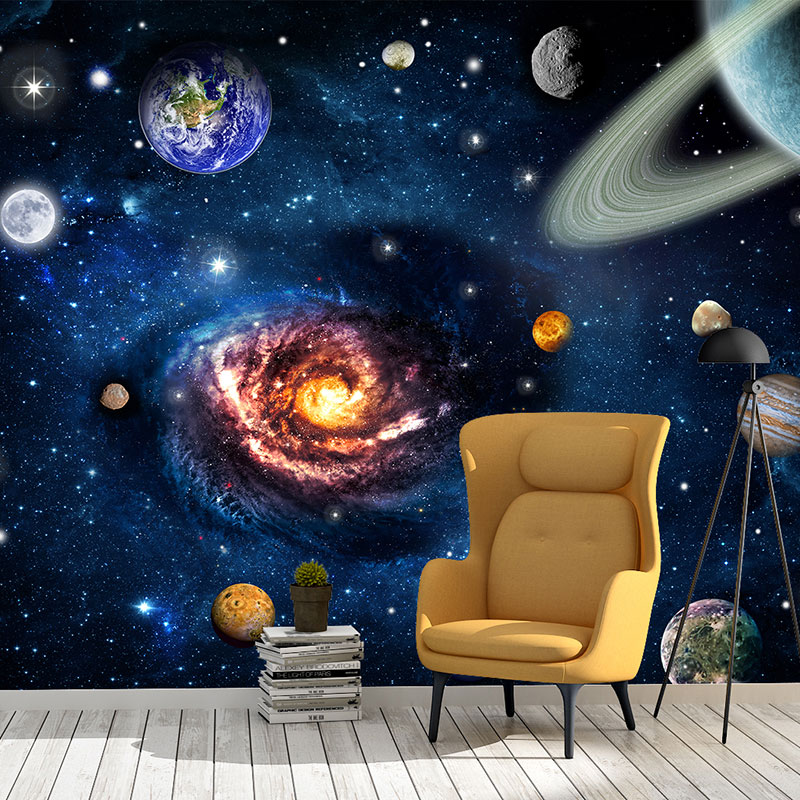 Foto tapeta Galaksija okružena planetama na zidu