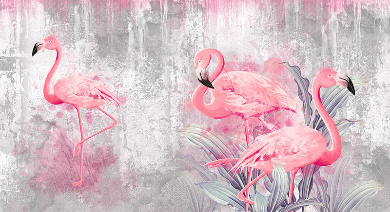 Ceo dezen Ružičasti flamingosi na betonu