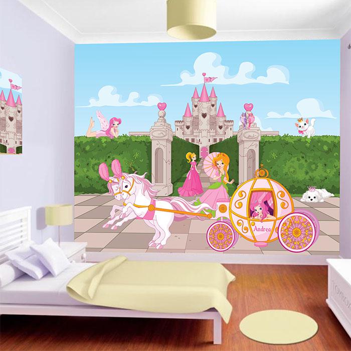 Foto tapeta Princeze ispred roze dvorca na zidu