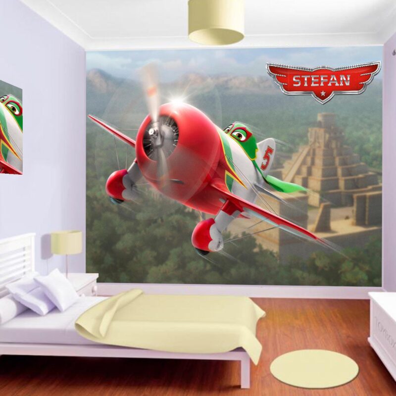 Foto tapeta Planes, crveni avion kod piramide na zidu