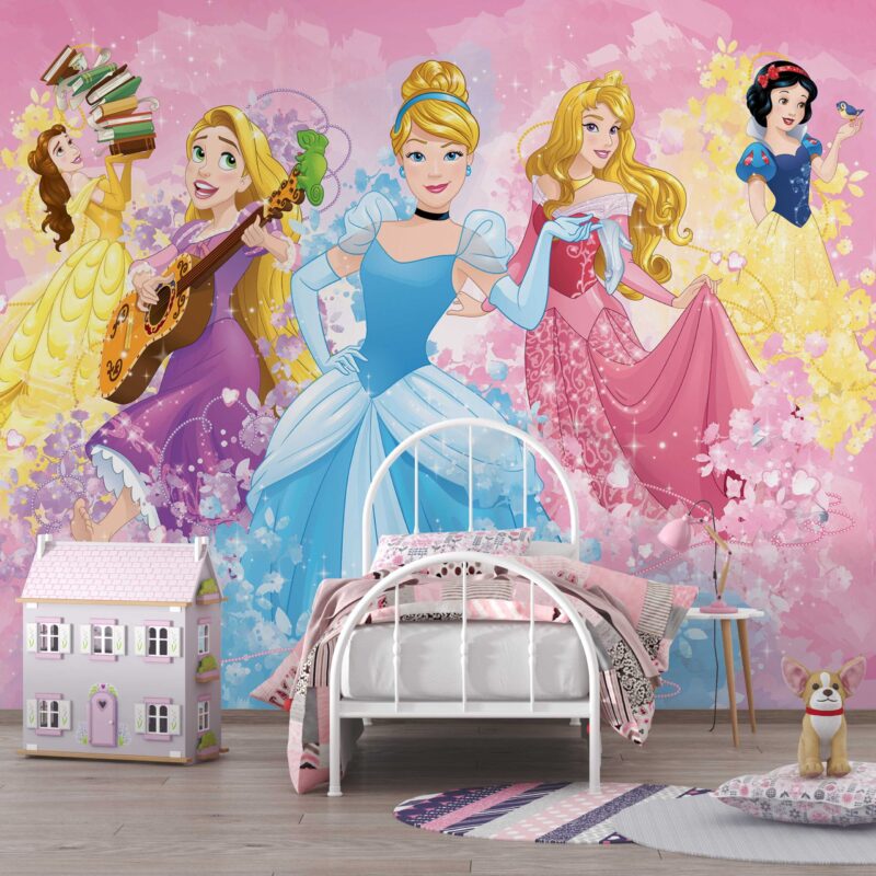 Foto tapeta Pet princeza u cvetnom oblaku na zidu
