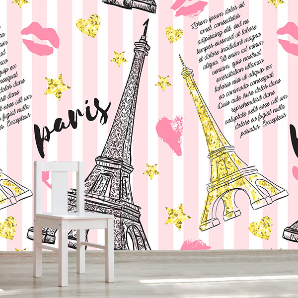 Foto tapeta Pariz na roze prugama na zidu